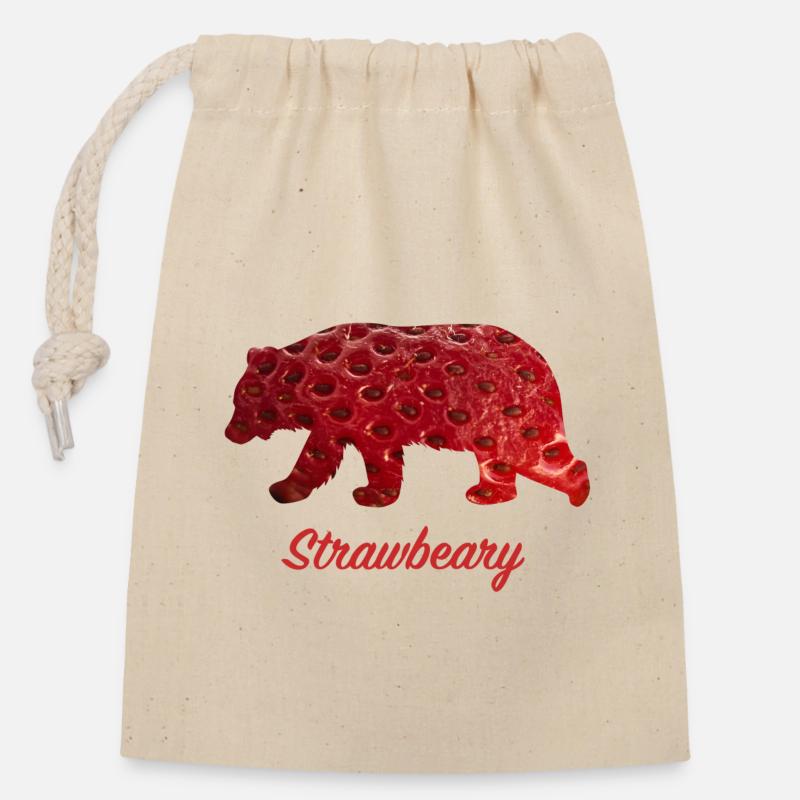 Strawbeary - Verschließbarer Geschenkbeutel aus Baumwolle (14x20cm) - Natur