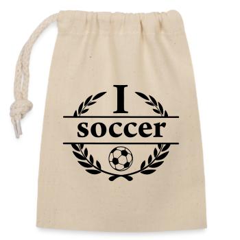 Ich spiele Fußball mit dem Text 'SOCCER' - Verschließbarer Geschenkbeutel aus Baumwolle (14x20cm) - Natur - Vorne