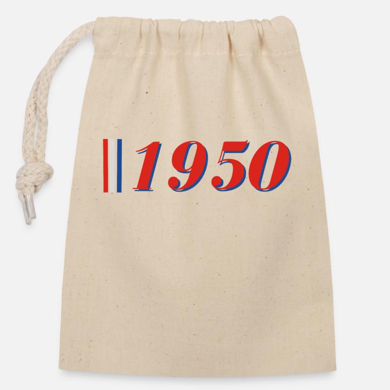 Année 1950 - Sac cadeau en coton avec cordon (14 x 20 cm) - nature