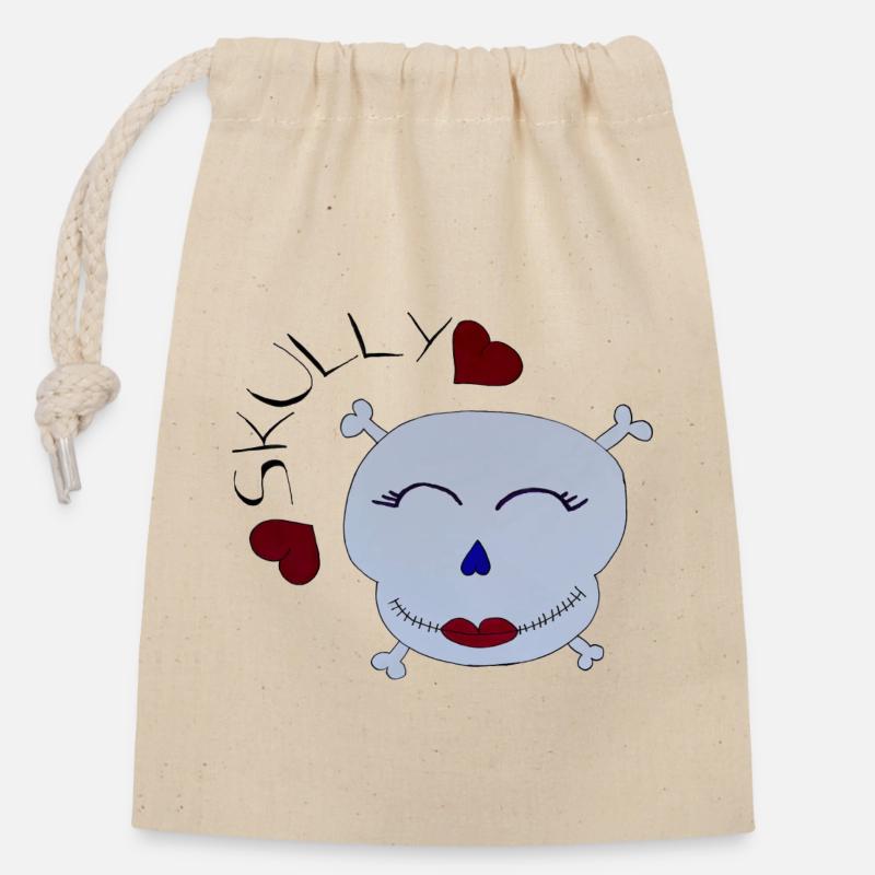 Skully - Sac cadeau en coton avec cordon (14 x 20 cm) - nature