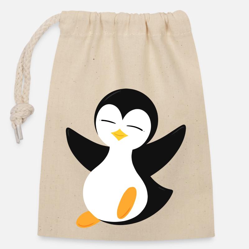 Pinguin - Verschließbarer Geschenkbeutel aus Baumwolle (14x20cm) - Natur