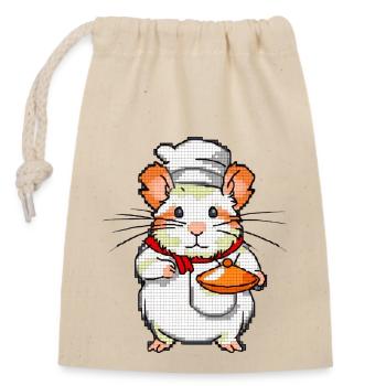 Hamster as cook and baker with bowl in 8 bit - Closable cotton gift bag (14x20cm) - nature - Front