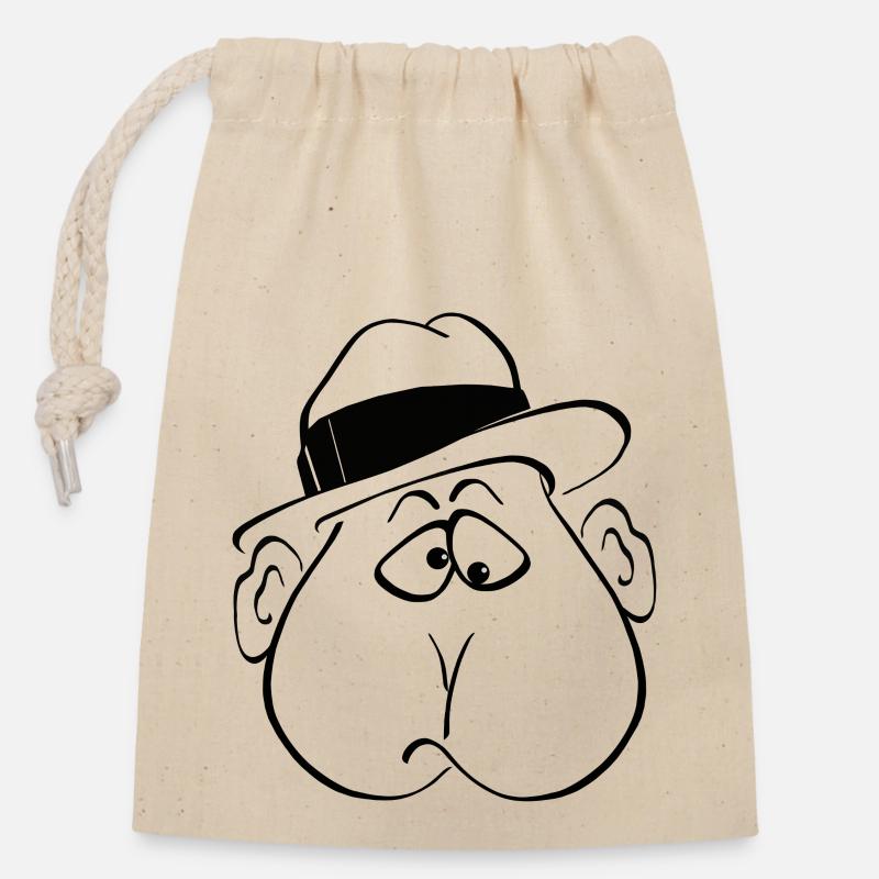 Face with hat - Closable cotton gift bag (14x20cm) - nature