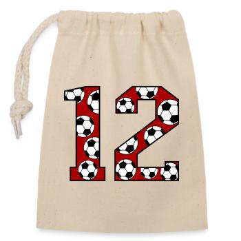 12. Geburtstag Fußball rot - Verschließbarer Geschenkbeutel aus Baumwolle (14x20cm) - Natur - Vorne
