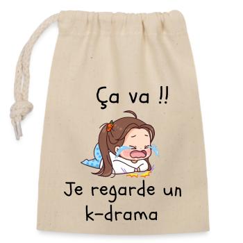 k-drama - Sac cadeau en coton avec cordon (14 x 20 cm) - nature - Devant