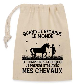 Citation cheval , je préfère être avec mes chevaux - Sac cadeau en coton avec cordon (14 x 20 cm) - nature - Devant
