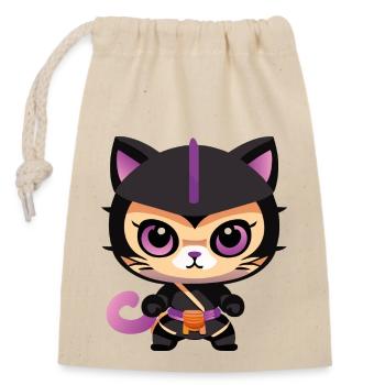 Ninja Katze Lila Kitty - Verschließbarer Geschenkbeutel aus Baumwolle (14x20cm) - Natur - Vorne