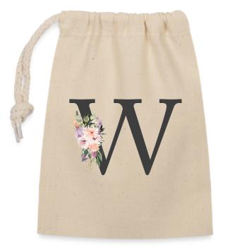 Lettre W, monogramme, Floral - Sac cadeau en coton avec cordon (14 x 20 cm) - nature - Devant