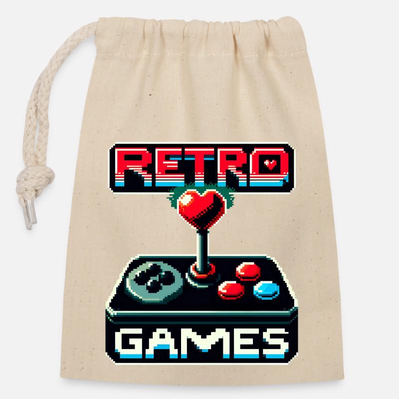 Retro-Spiele Leidenschaft - Verschließbarer Geschenkbeutel aus Baumwolle (14x20cm) - Natur