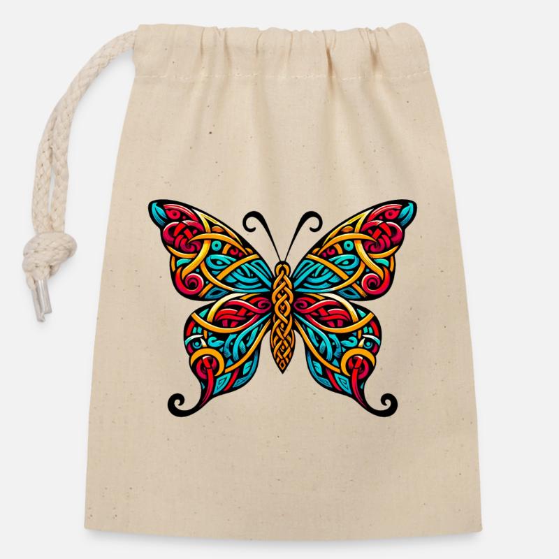 Schmetterling - Verschließbarer Geschenkbeutel aus Baumwolle (14x20cm) - Natur