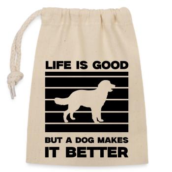 hund life is good - Verschließbarer Geschenkbeutel aus Baumwolle (14x20cm) - Natur - Vorne