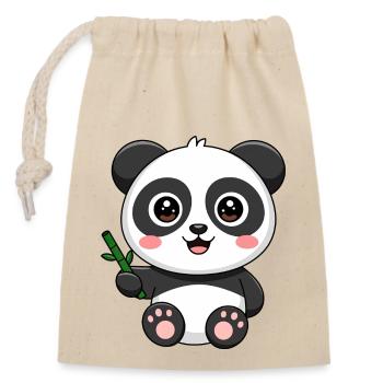 Cute Baby Panda with Bamboo - Closable cotton gift bag (14x20cm) - nature - Front