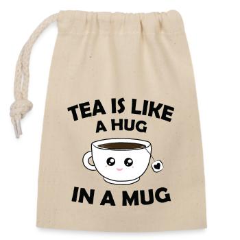 Tee ist wie eine Umarmung in einer Tasse Süß - Verschließbarer Geschenkbeutel aus Baumwolle (14x20cm) - Natur - Vorne
