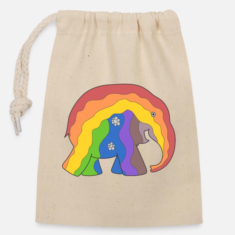 Éléphant - Sac cadeau en coton avec cordon (14 x 20 cm) - nature