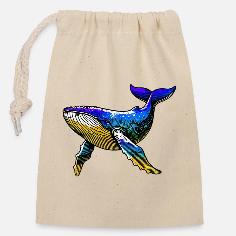 Baleine - Sac cadeau en coton avec cordon (14 x 20 cm) - nature