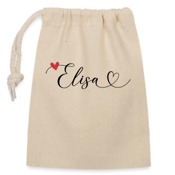 Elisa Surname First name Calligraphy Heart - Closable cotton gift bag (14x20cm) - nature - Front