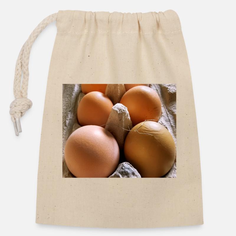 Oeuf - Sac cadeau en coton avec cordon (14 x 20 cm) - nature