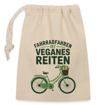 Fahrradfahren ist veganes Reiten - Verschließbarer Geschenkbeutel aus Baumwolle (14x20cm) - Natur - Vorne
