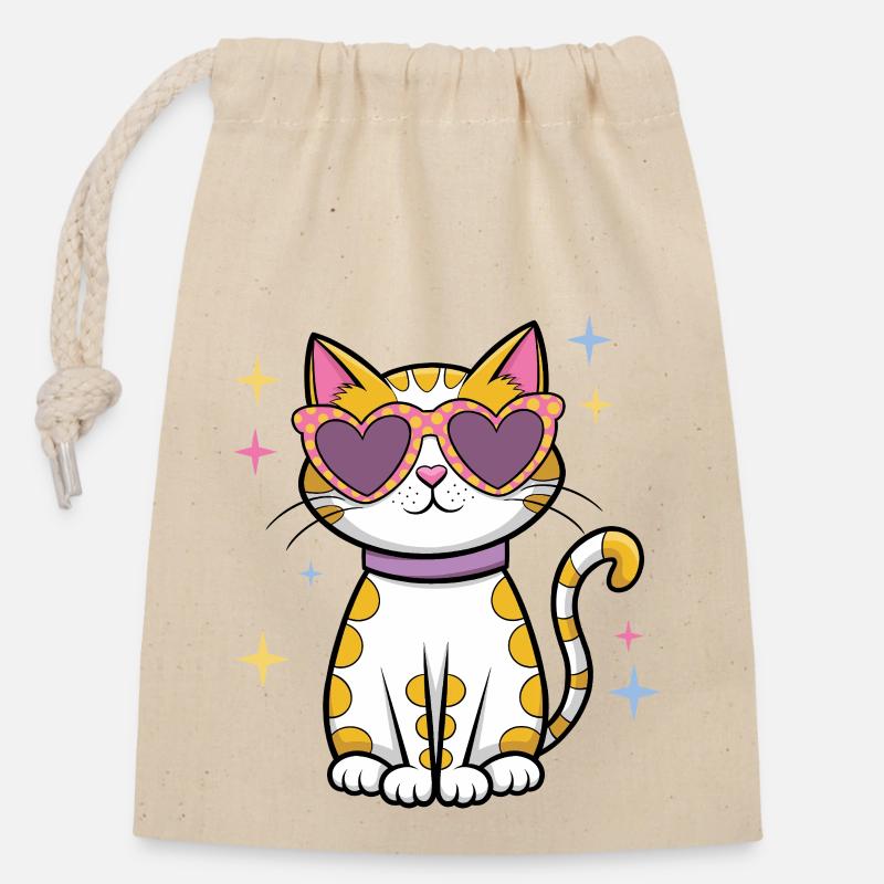 Étincelle de chat - Sac cadeau en coton avec cordon (14 x 20 cm) - nature