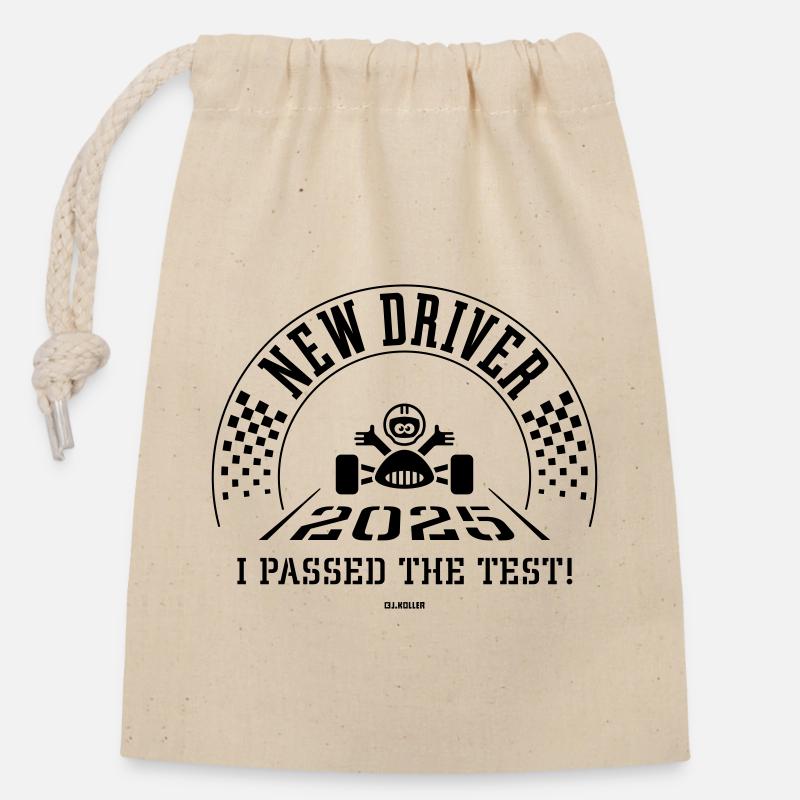 New Driver 2025 - J’ai réussi le test ! (Noir) - Sac cadeau en coton avec cordon (14 x 20 cm) - nature