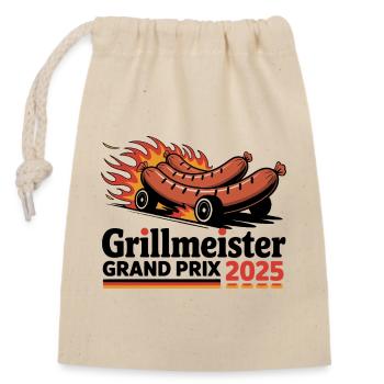 Grillmeister Grand Prix Bratwurst Racing BBQ - Verschließbarer Geschenkbeutel aus Baumwolle (14x20cm) - Natur - Vorne