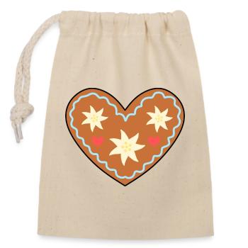 Frosted Heart Lebkuchen Design - Verschließbarer Geschenkbeutel aus Baumwolle (14x20cm) - Natur - Vorne