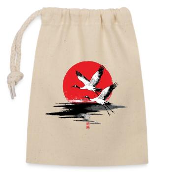 Japanese Cranes Red Sun Illustration - Verschließbarer Geschenkbeutel aus Baumwolle (14x20cm) - Natur - Vorne