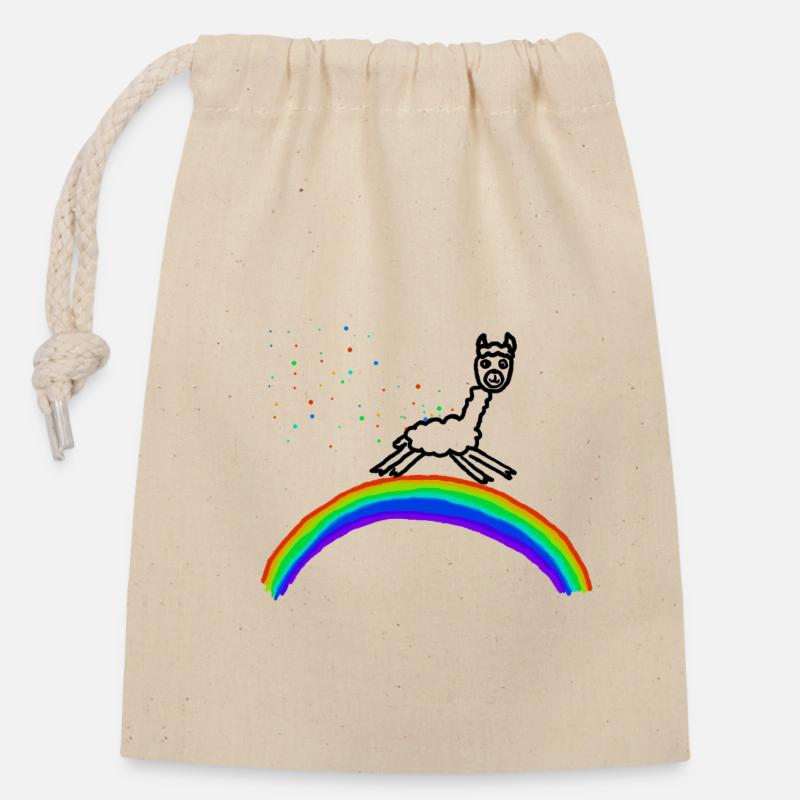 Rainbow Alpaca Confetti Pattern - Closable cotton gift bag (14x20cm) - nature