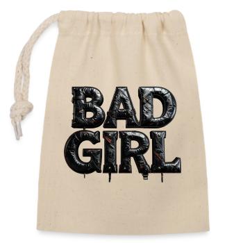 Bad Girl – Lettres 3D en cuir noir - Sac cadeau en coton avec cordon (14 x 20 cm) - nature - Devant