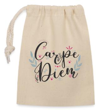 Carpe Diem Blumenschrift - Verschließbarer Geschenkbeutel aus Baumwolle (14x20cm) - Natur - Vorne