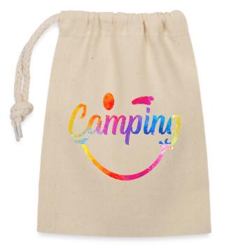 Camping Farbenspiel Logo - Verschließbarer Geschenkbeutel aus Baumwolle (14x20cm) - Natur - Vorne