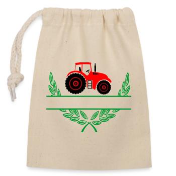 Roter Traktor mit Namensraum - Verschließbarer Geschenkbeutel aus Baumwolle (14x20cm) - Natur - Vorne