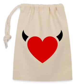 Petites Cornes de Cœur de Diable - Sac cadeau en coton avec cordon (14 x 20 cm) - nature - Devant