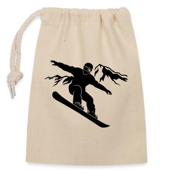 Snowboarder Schattenbild mit Bergpanorama - Verschließbarer Geschenkbeutel aus Baumwolle (14x20cm) - Natur - Vorne
