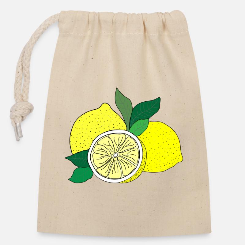 Imprimé agrume - Sac cadeau en coton avec cordon (14 x 20 cm) - nature