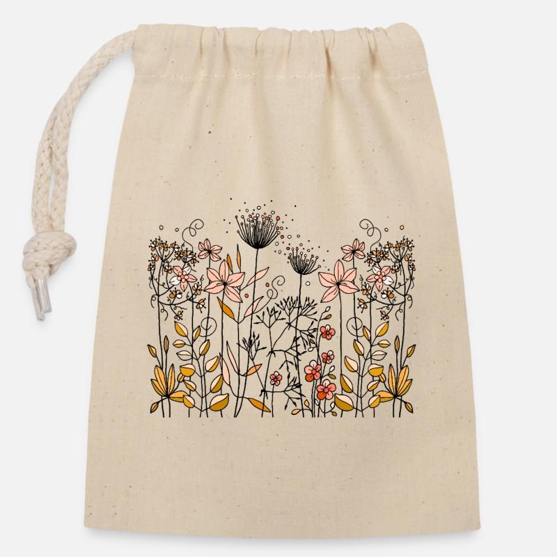 Blumen - Verschließbarer Geschenkbeutel aus Baumwolle (14x20cm) - Natur