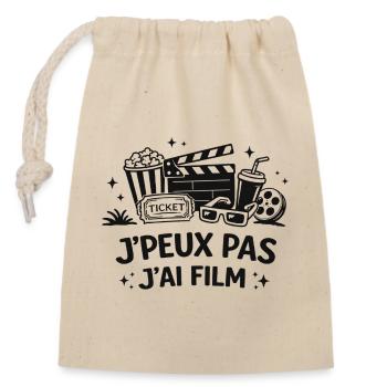 Je peux pas j’ai film – humour ciné cinéma cinoche - Sac cadeau en coton avec cordon (14 x 20 cm) - nature - Devant