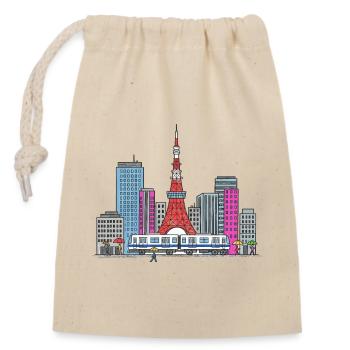 Tokyo City Skyline Tokyo Tower Retro-Abzeichenkunst - Verschließbarer Geschenkbeutel aus Baumwolle (14x20cm) - Natur - Vorne