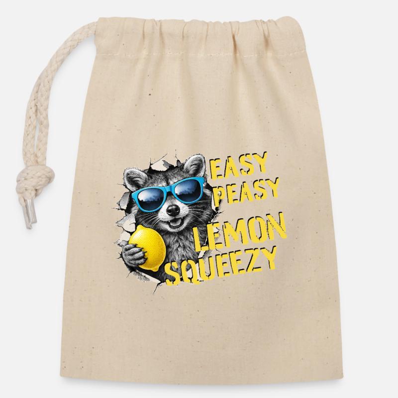 Easy Peasy Lemon Squeezy – Sommer Waschbär - Verschließbarer Geschenkbeutel aus Baumwolle (14x20cm) - Natur