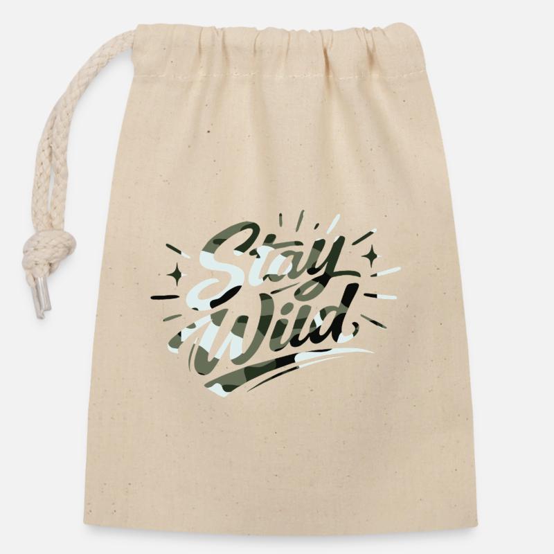 Stay wild - Closable cotton gift bag (14x20cm) - nature