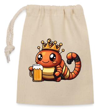 Wurm Bier König - Verschließbarer Geschenkbeutel aus Baumwolle (14x20cm) - Natur - Vorne