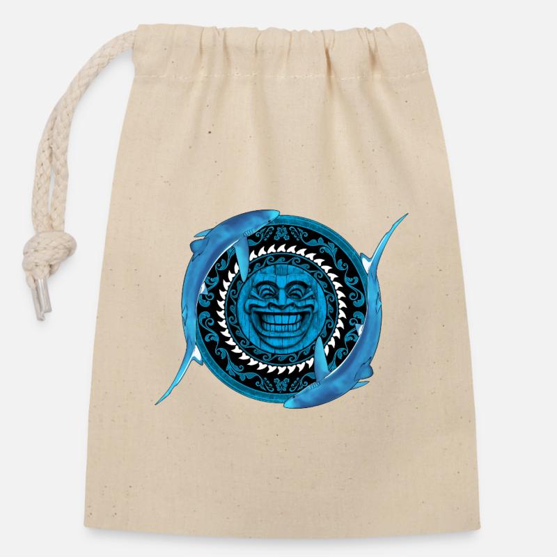 Blauhai Tiki - Verschließbarer Geschenkbeutel aus Baumwolle (14x20cm) - Natur