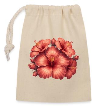 Hibiskus in Rosenrot - Verschließbarer Geschenkbeutel aus Baumwolle (14x20cm) - Natur - Vorne