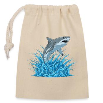 Haifischsprung über Wildwasser - Verschließbarer Geschenkbeutel aus Baumwolle (14x20cm) - Natur - Vorne