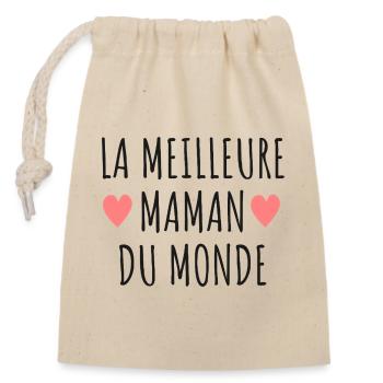 Maman d'Amour Coeur - Sac cadeau en coton avec cordon (14 x 20 cm) - nature - Devant