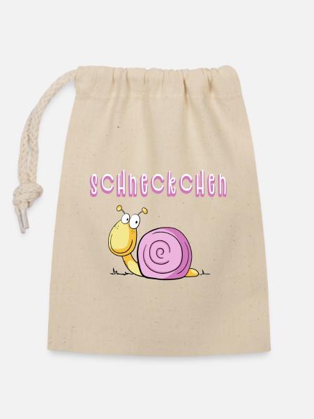 Lustige Scheckchen Schnecke I Comic - Verschließbarer Geschenkbeutel aus Baumwolle (14x20cm) - Natur