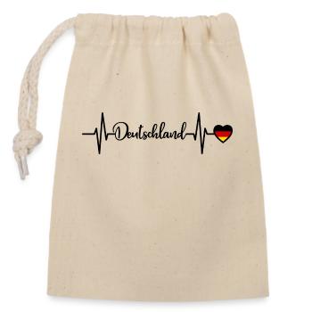 Deutschland Flagge Herz Herzschlag Heartbeat - Verschließbarer Geschenkbeutel aus Baumwolle (14x20cm) - Natur - Vorne