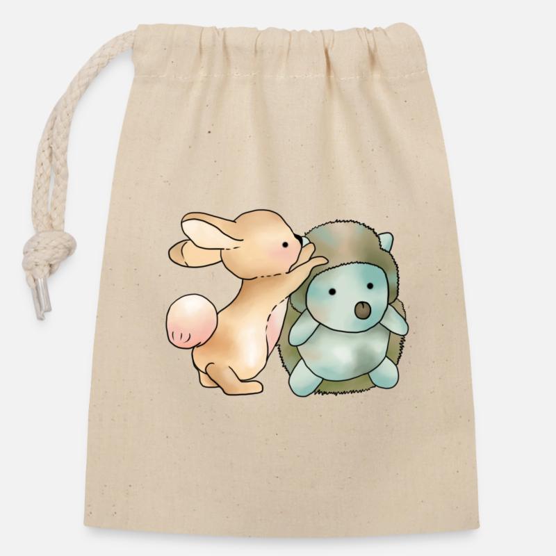 Hase und Igel - Verschließbarer Geschenkbeutel aus Baumwolle (14x20cm) - Natur
