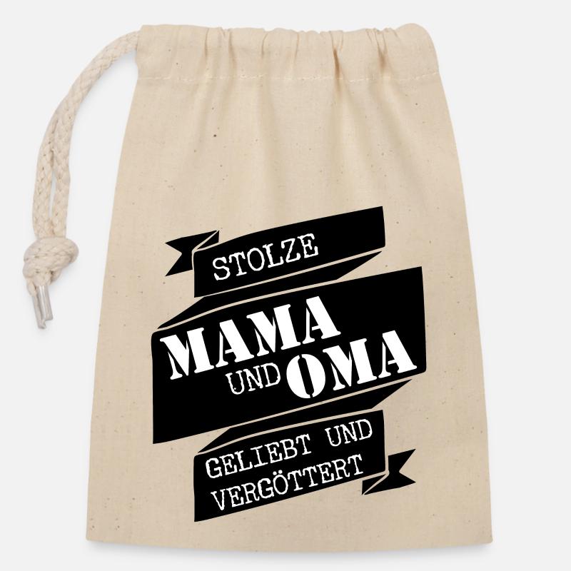 STOLZE MAMA OMA MUTTERTAG - Verschließbarer Geschenkbeutel aus Baumwolle (14x20cm) - Natur