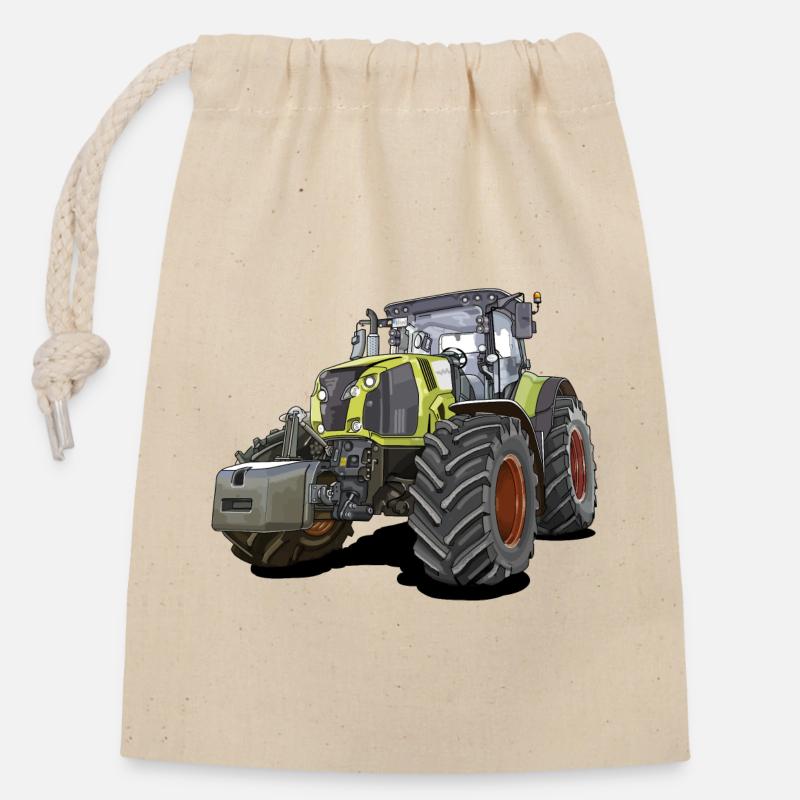 Tracteur Géant - Sac cadeau en coton avec cordon (14 x 20 cm) - nature